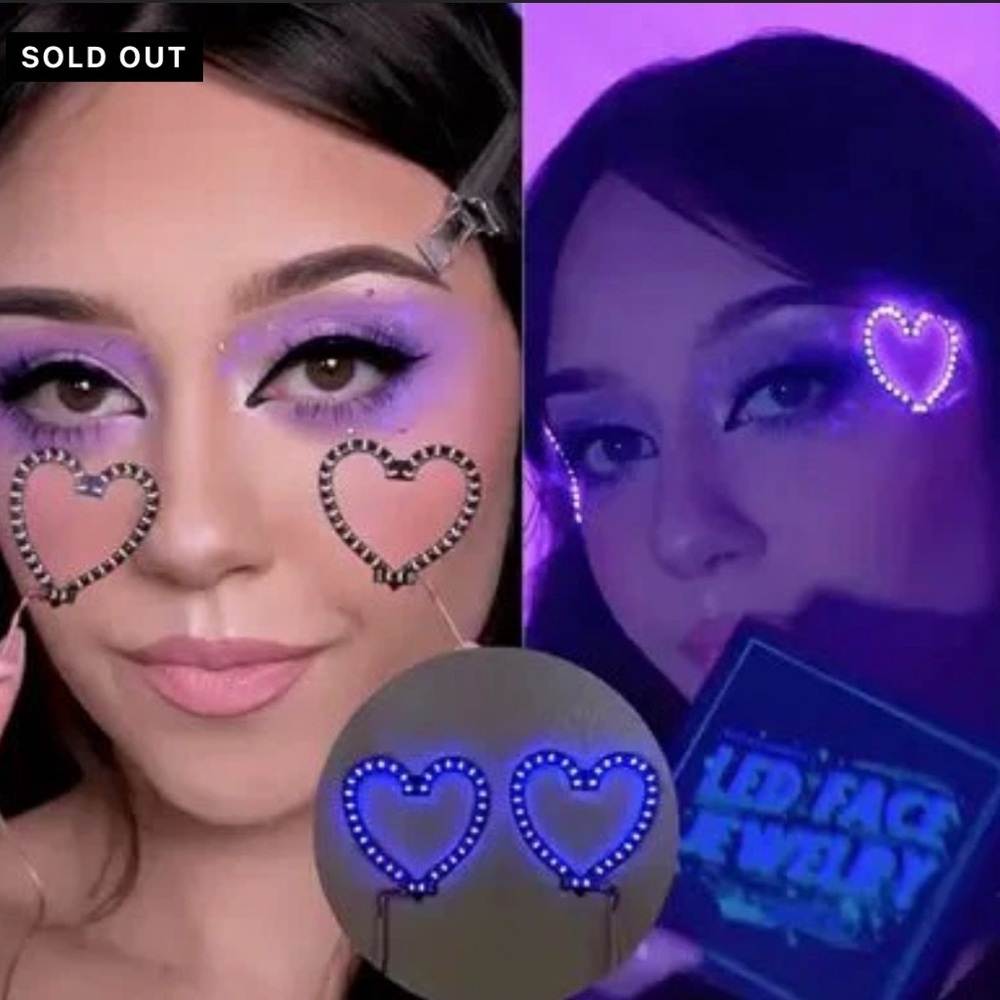 Purple Heart LED Face Jewelry - Women Makeup Club Festival